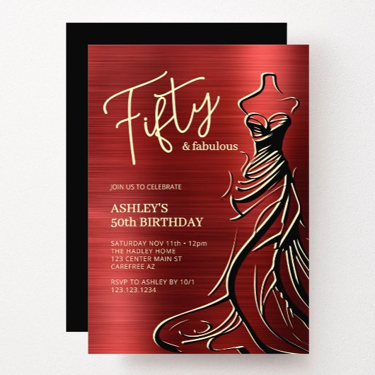 Invitation Cinquante et fabuleuse robe rouge 50e anniversaire