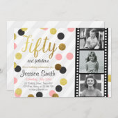 Invitation Cinquante et fabuleux 50 Parties scintillant d'or  (Devant / Derrière)