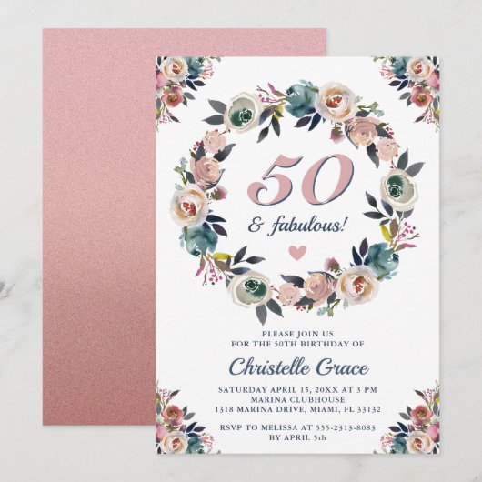 Invitation Cinquante et fabuleux 50e anniversaire fête d'anni (Devant / Derrière)