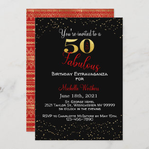 Invitation Cinquante et fabuleux anniversaire Black Red Gold