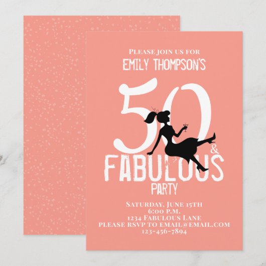Invitation Cinquante et fabuleux Anniversaire Cocktails moder (Devant / Derrière)