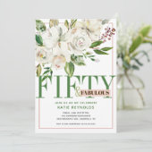 Invitation Cinquante et fabuleux Anniversaire Floral Blanc (Debout devant)