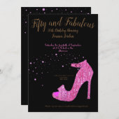 Invitation Cinquante et fabuleux Anniversaire rose et noir (Devant / Derrière)