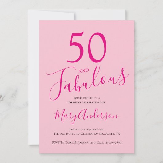 Invitation Cinquante et fabuleux Blush rose 50e fête d'annive (Devant)