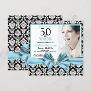 Invitation Cinquante et fabuleux damas bleu clair 50e anniver