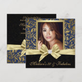 Invitation Cinquante et fabuleux damas de marine or |50e anni (Devant / Derrière)