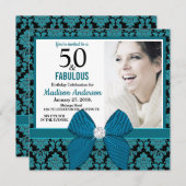 Invitation Cinquante et fabuleux damas noir turquoise 50e ann (Devant / Derrière)