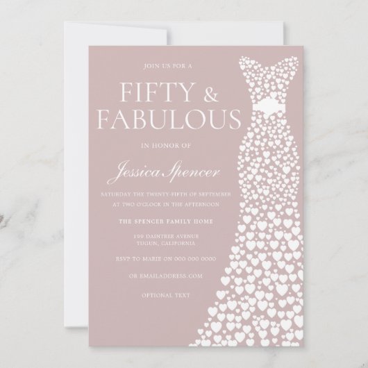 Invitation Cinquante et fabuleux ! Dusty rose & blanc 50e ann (Devant)