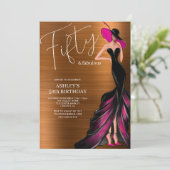 Invitation Cinquante et fabuleux Elégant rose 50e anniversair (Debout devant)