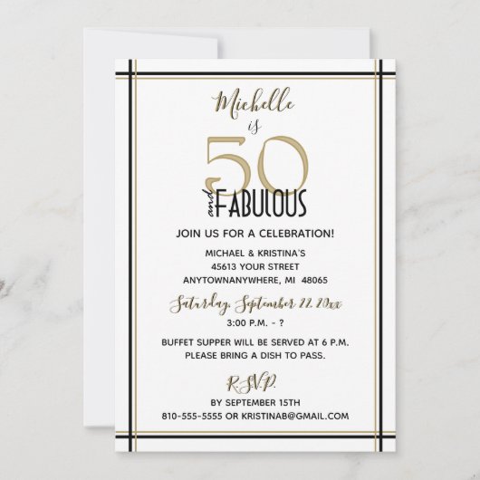Invitation Cinquante et fabuleux fête d'anniversaire (Devant)