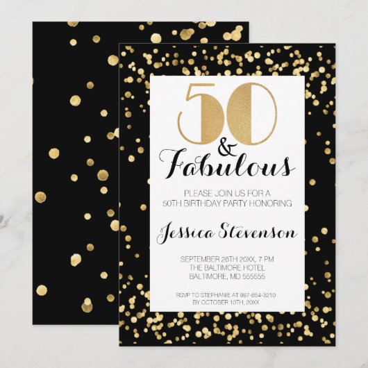 Invitation Cinquante et fabuleux Gold 50e fête d'anniversaire (Devant / Derrière)