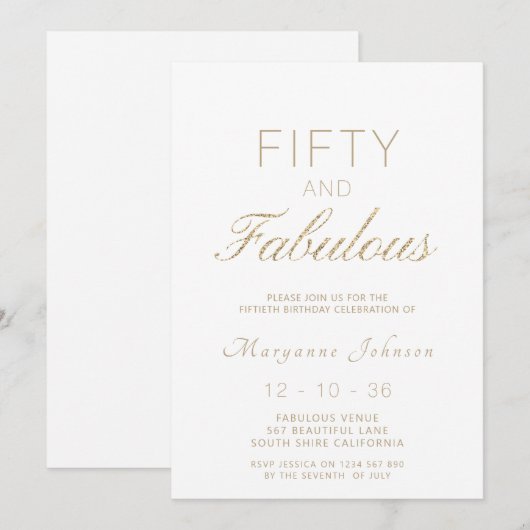 Invitation Cinquante et fabuleux Gold White Modern 50e annive (Devant / Derrière)