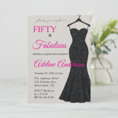 Invitation Cinquante et Fabuleux Noir Rose Pailleté Argent 50 (Debout devant)