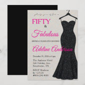 Invitation Cinquante et Fabuleux Noir Rose Pailleté Argent 50 (Devant / Derrière)