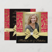 Invitation Cinquante et fabuleux or rouge damask 50e annivers (Devant / Derrière)