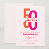Invitation Cinquante et fabuleux Orange rose 50e anniversaire (Devant / Derrière)