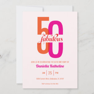 Invitation Cinquante et fabuleux Orange rose 50e anniversaire