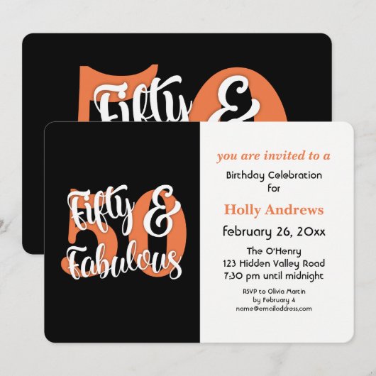 Invitation Cinquante et fabuleux Orange Typographie Anniversa (Devant / Derrière)