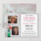 Invitation Cinquante et fabuleux Photos de la fête Floral (Devant / Derrière)