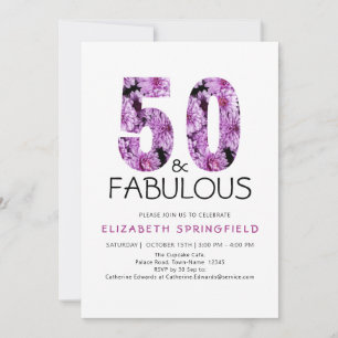 Invitation Cinquante et fabuleux Purple Floral 50e anniversai