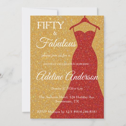 Invitation Cinquante et Fabuleux Script Or Rouge Blanc 50ème (Devant)