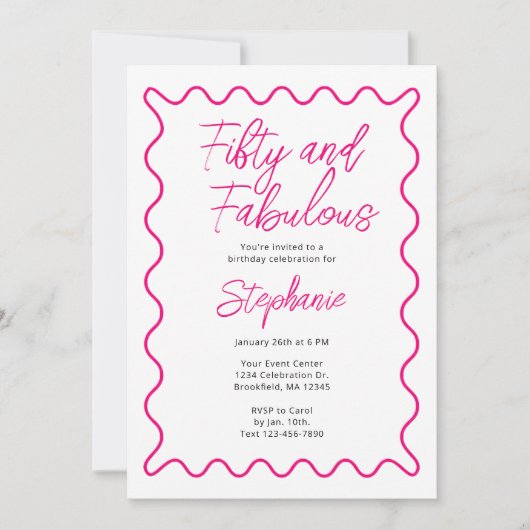 Invitation Cinquante et Fabuleux Script Rose (Devant)