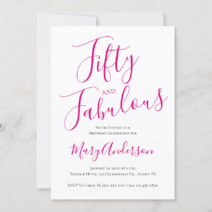 Invitation Cinquante et fabuleux Script rose 50e fête d'anniv