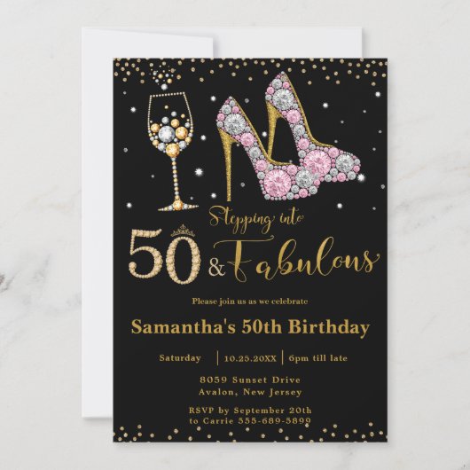 Invitation Cinquante et fabuleux talons hauts Bubbly 50e anni (Devant)
