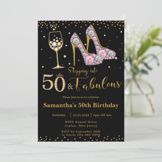 Invitation Cinquante et fabuleux talons hauts Bubbly 50e anni (Debout devant)