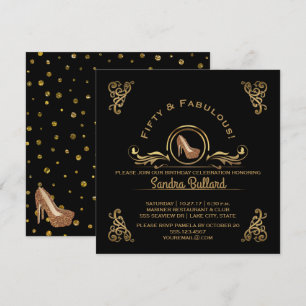 Invitation Cinquante et fabuleux talons or haute fête d'anniv