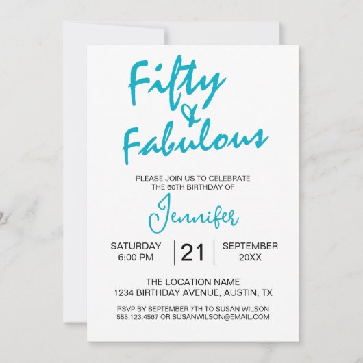 Invitation Cinquante et fabuleux Turquoise 50e anniversaire (Devant)