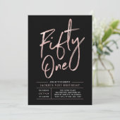 Invitation Cinquante Et Un | Moderne Rose de brosse Or 51ème (Debout devant)
