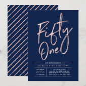 Invitation Cinquante Et Un | Moderne Rose de brosse Or 51ème  (Devant / Derrière)