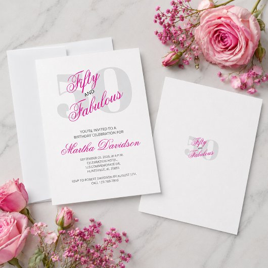 Invitation Cinquante & Fabuleuse Célébration Rose Glamour