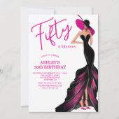 Invitation Cinquante fabuleuse robe rose 50e anniversaire (Devant)