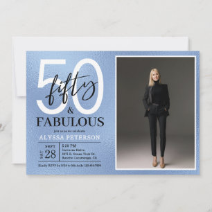 Invitation Cinquante & Fabuleux Bleu Poussiéreux Écriture Pho