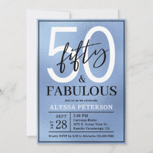 Invitation Cinquante & Fabuleux Bleu Poussiéreux Script 50e A