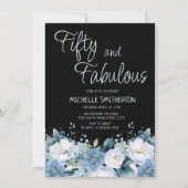 Invitation Cinquante Fabuleux Dusty Bleu Blanc Floral Noir 50 (Devant)
