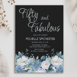 Invitation Cinquante Fantastique Bleu Poussiéreux Blanc Flora