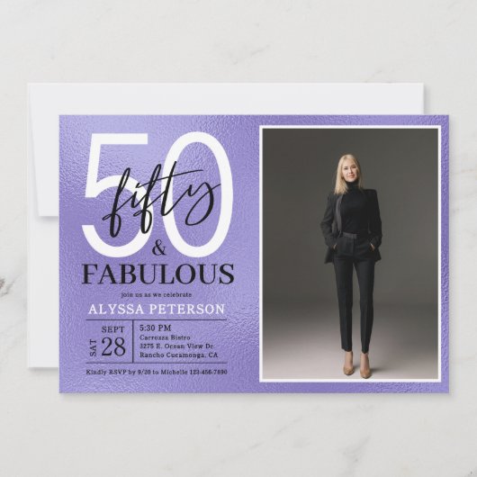Invitation Cinquante & Fantastique Écriture Violette 50e Anni (Devant)