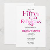 Invitation Cinquante Fantastique Rose Chaud Script 50e Annive (Devant / Derrière)