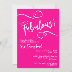 Invitation Cinquante & Fantastique Rose Script Fête d'anniver