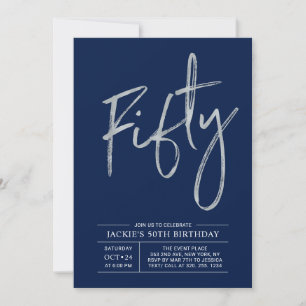 Invitation Cinquante   Fête d'anniversaire moderne brosse arg
