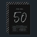 Invitation Cinquante | Fête de l'Argent et du Noir 50e annive<br><div class="desc">Célébrez votre journée spéciale avec cette simple et élégante invitation à la fête du 50e anniversaire. Ce design comprend un script de brosse "The Big 50" avec une mise en page propre dans un combo couleur noir et argent. D'autres conceptions et fournitures de fête sont disponibles à ma boutique BaraBomDesign....</div>