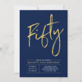 Invitation Cinquante | Gold & Blue Modern 50th Birthday Party (Devant)
