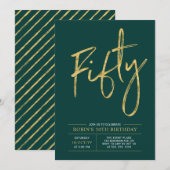 Invitation Cinquante | Gold & Green Modern 50e fête d'anniver (Devant / Derrière)