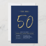 Invitation Cinquante | Gold & Navy Blue 50th Birthday Party<br><div class="desc">Célébrez votre journée spéciale avec cette simple et élégante invitation à la fête du 50e anniversaire. Ce design comprend un script de brosse "The Big 50" avec une disposition propre dans un combo bleu marine et or couleur. D'autres conceptions et fournitures de fête sont disponibles à ma boutique BaraBomDesign.</div>