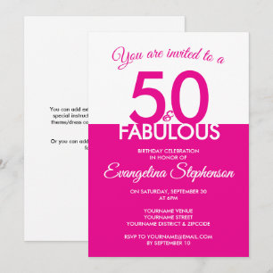 Invitation Cinquante Merveilleux Moderne Rose Blanc 50e Anniv