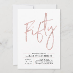 Invitation Cinquante Moderne Rose Gold 50e Anniversaire Fêt
