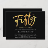 Invitation Cinquante Moderne Simple Noir Or 50e Anniversaire (Devant / Derrière)